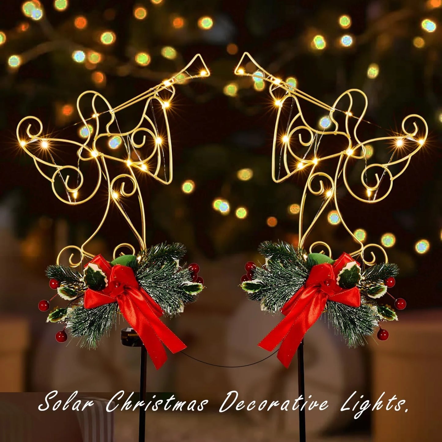 Solar Christmas Cross Stake Lights, Christmas Decorations Outdoor, Solar Christmas Garden Metal Stakes Angel Light