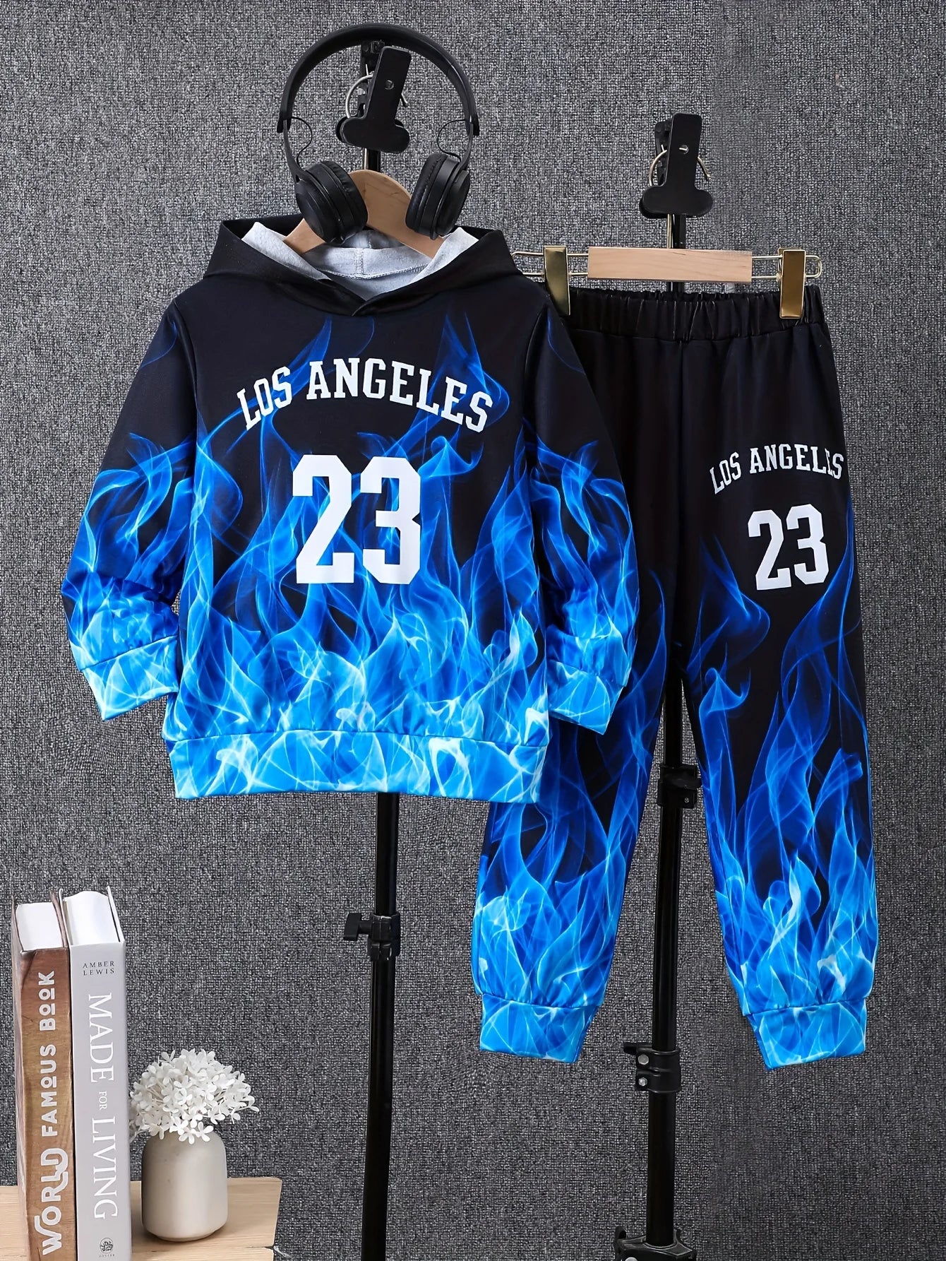 2-piece set of winter and autumn boys' hooded sweatshirt and pants outfit - cool children's sports outfit