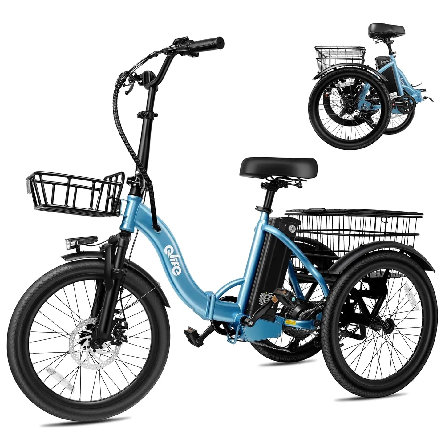 Triker Electric Bike, Peak 750W Brushless Motor Folding Trike Ebike, 468Wh Removable Battery, Step-Thru 3 Wheel, Customized