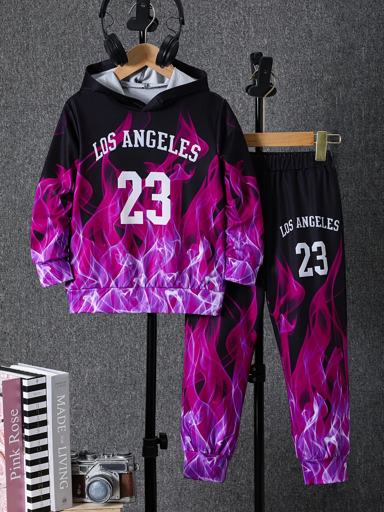 2-piece set of winter and autumn boys' hooded sweatshirt and pants outfit - cool children's sports outfit