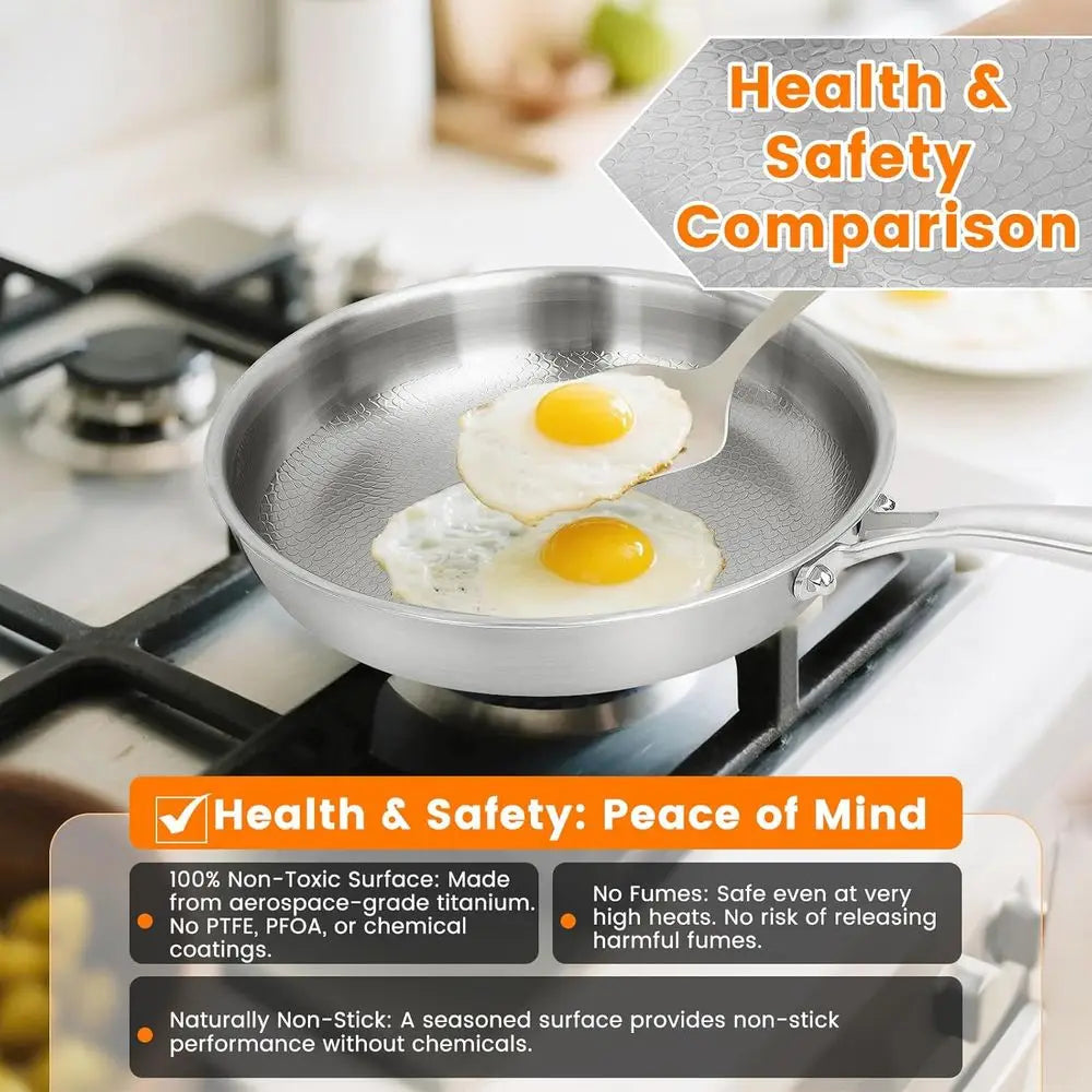 11.02 Inch Titanium Non Stick Frying Pan with Lid - Scratch-Resistant, Even Heating Cookware for All Stovetops