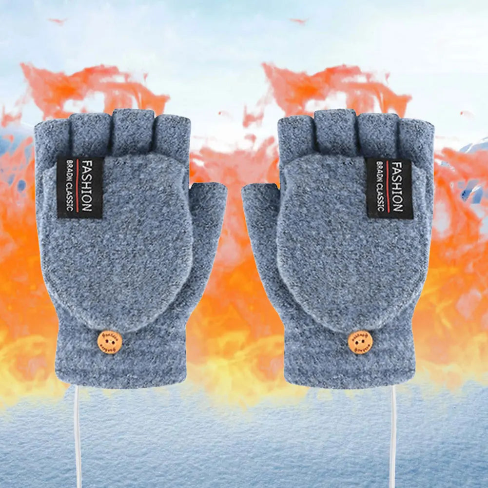 Double-Sided Heating Gloves Adjustable Temperature Rechargable Mittens Washable Fingerless Hands Warmer Warm for Outdoor Hiking