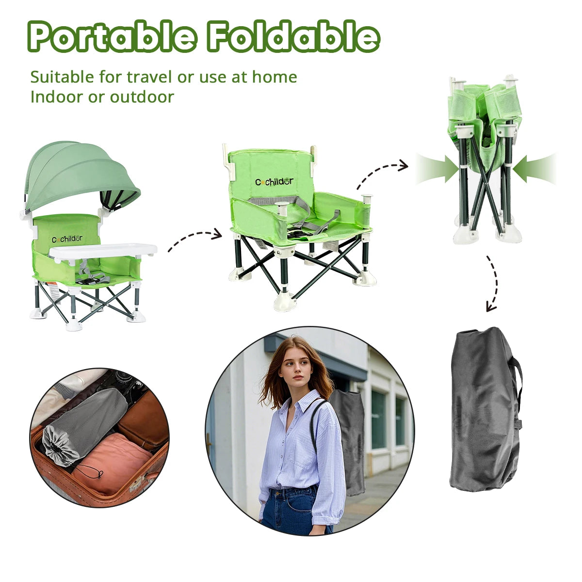 Children's height-increasing chairs, foldable baby feeding chairs, outdoor travel camping chairs, Autumn Outings