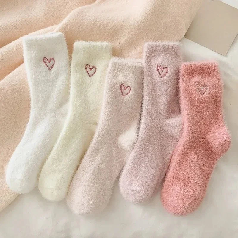 Cozy Mink Velvet House Socks 5 Pairs Fleece Lined Warm Socks Uses for Women Cold Weather Home Wear