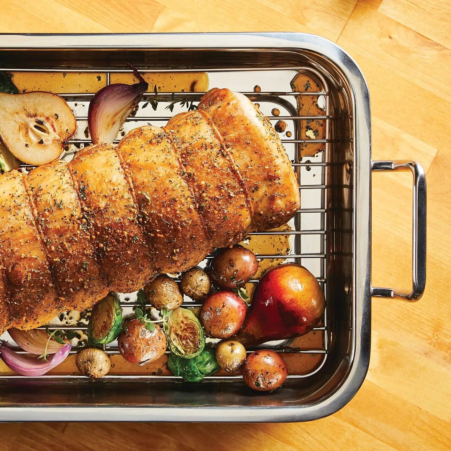 Stainless Steel Roasting Pan with Rack, 17x12.25 Inch, Oven Safe to 500°F, Dishwasher Safe