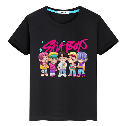 T shirt for kids boy 10 year Saja Boys Print Cute Tops Y 2 K k-pop demon hunters Kawaii Tees 100% Cotton anime Short girls clothes
