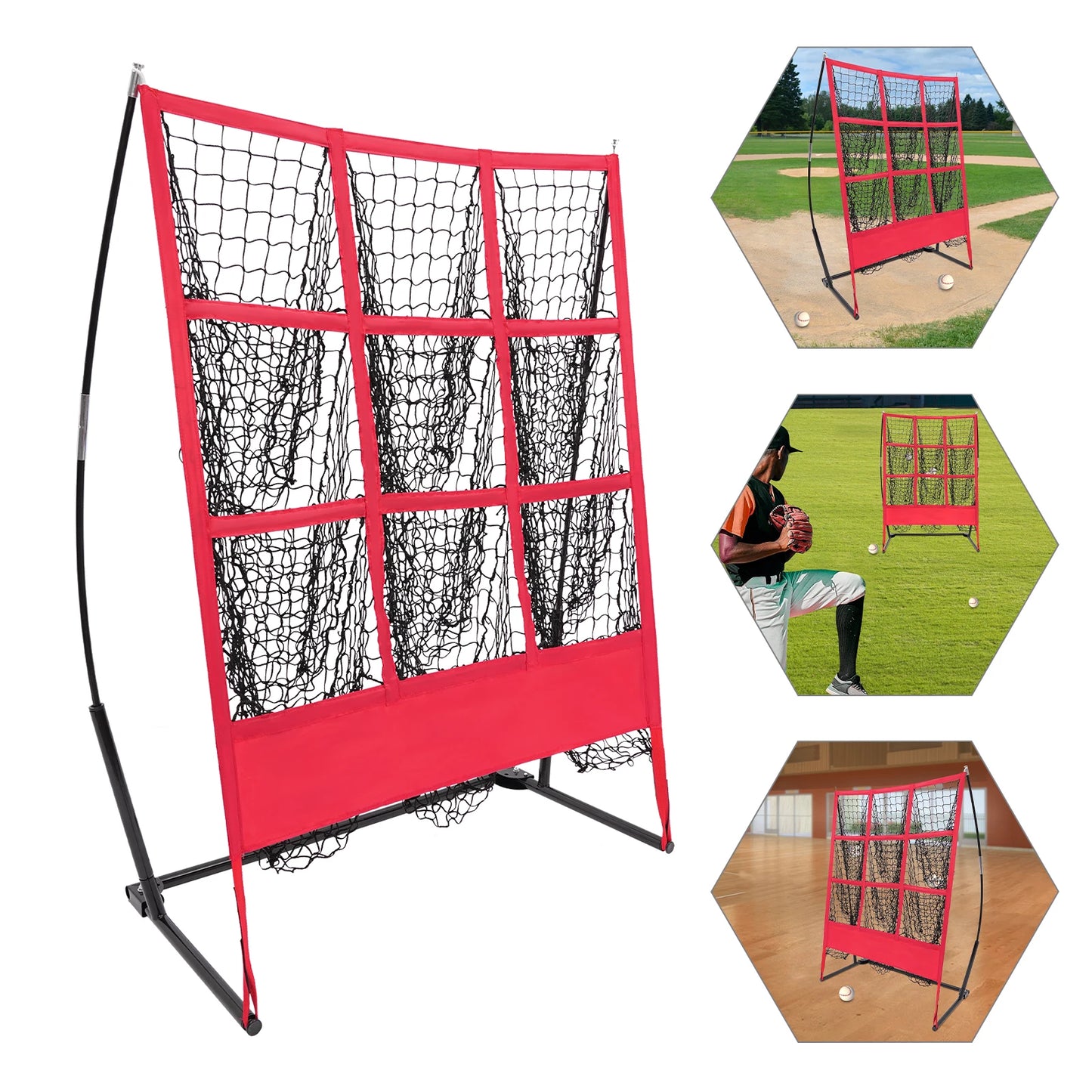 Baseball Training Net 9 Square Pitching Target Portable Batting Practice Net for Indoor Outdoor Use with Carry Bag – Durable Pol