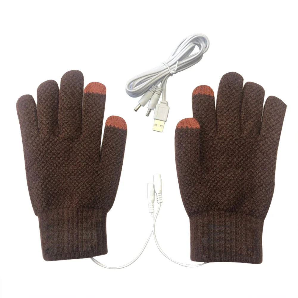 Heated Knitting Full Finger Mittens Windproof USB Electric Heating Gloves Portable Constant Temperature Hand Warmer