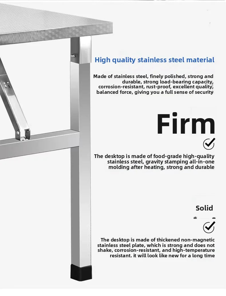 Free Installation Integrated Structure Stainless Steel Folding Table, Commercial Portable Workbench, Thickened Steel Surface, Su