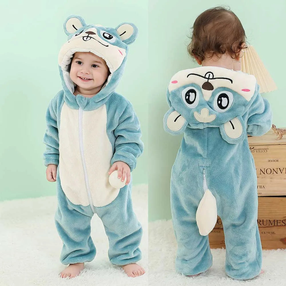 Pajama Toddler Winter Cartoon Jumpsuit Boys Girls Plush Flannel Overalls Kids Bear Lion Penguin Dino Costumes
