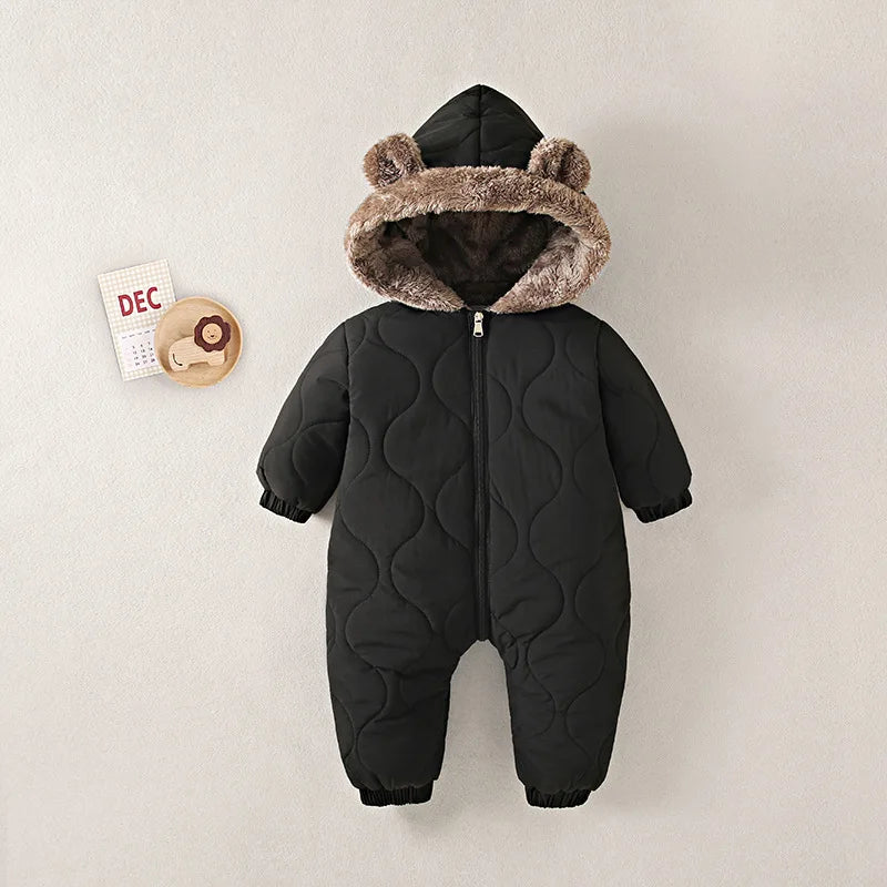 0-2Y Toddler Baby Boy Romper Autumn Winter Fleece Plus Velvet Hooded Warm Snowsuit