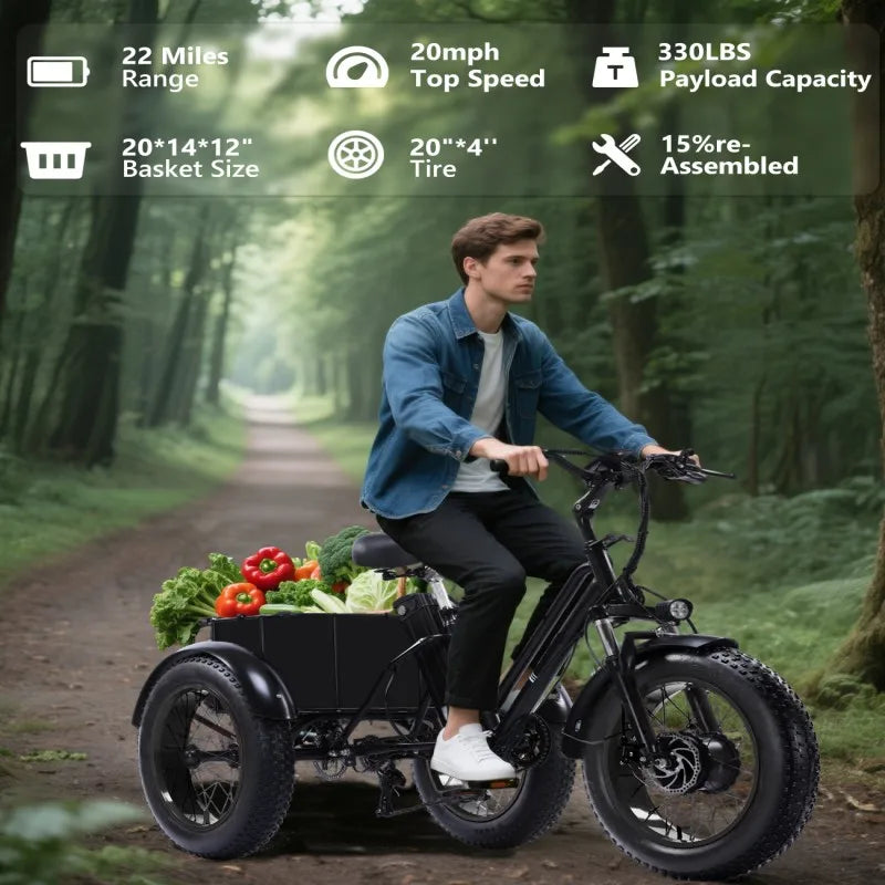 Electric Tricycle for Adults,500W Electric Trike,Electric Bicycle,20"x4.0"Fat Tire Electric Trike Fat Tire 3 Wheel electric bike