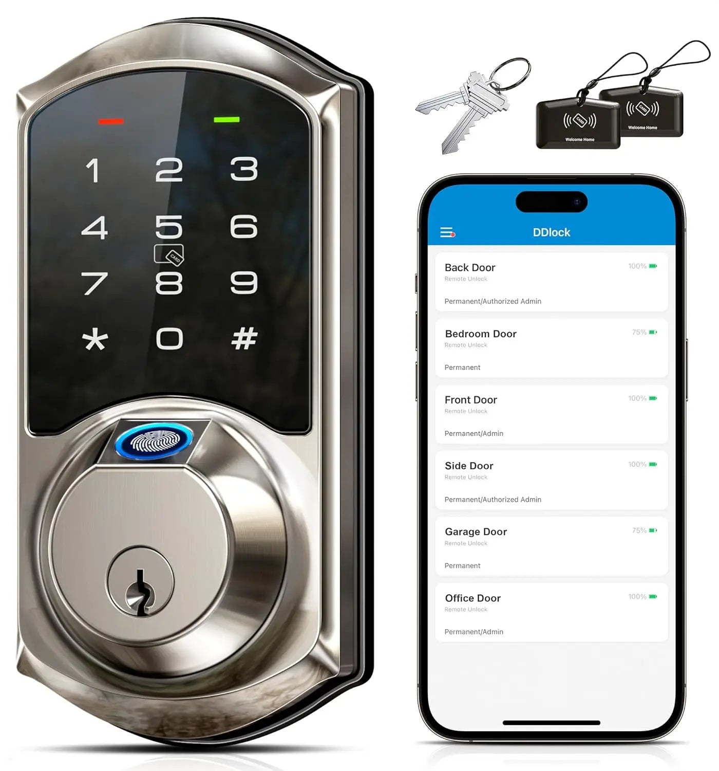 Veise VE07 Fingerprint Smart Door Lock, 7-in-1 Keyless Entry Deadbolt with App Control, Electronic Digital Touchscreen Keypad