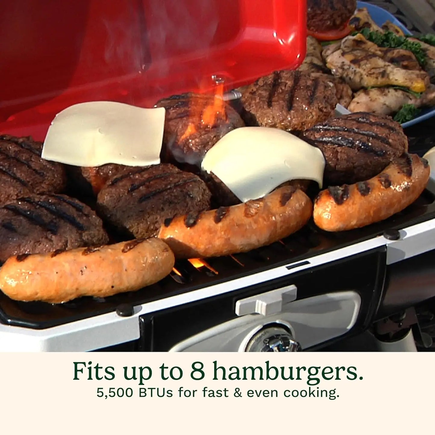 Portable Gas Grill for Camping, Compact Propane BBQ with Folding Legs, 150 Sq. In. Cooking Surface, Red