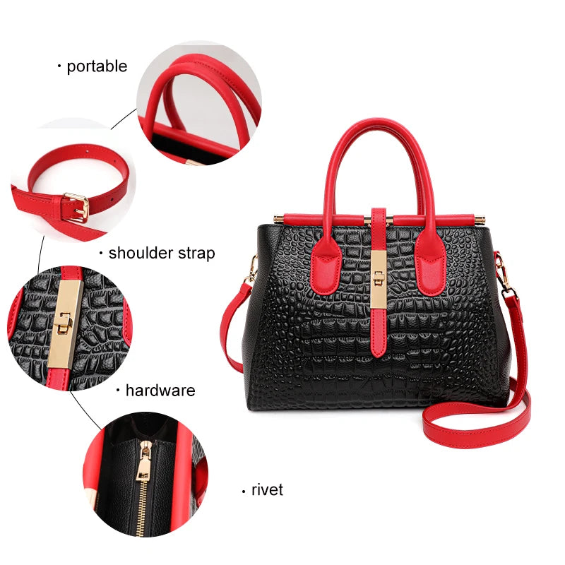 New Crocodile Pattern Women's Handbag Fashionable and Trendy Large Capacity Luxury Cowhide Commuter Shoulder Bag