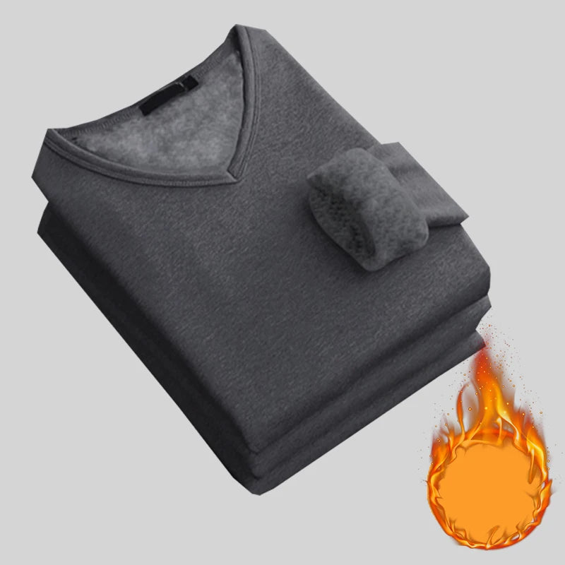 1pcs Men Thickening Velvet Warm Tops Men's Winter Long-sleeved Thermal Underwer Male V-neck Fashion T-shirt M-4XL