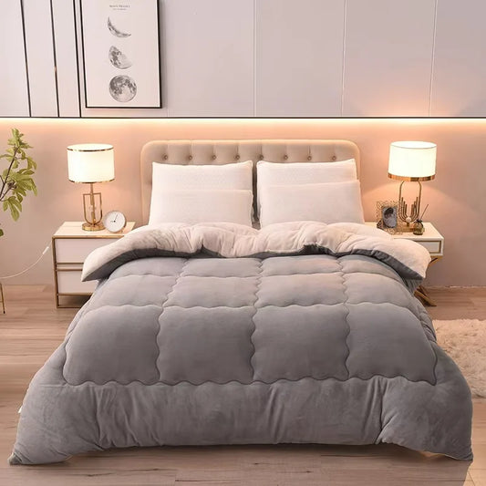 Solid color double-sided Duvet Lamb Wool flannel quilt. Warm comfort in the winter for a bedroom, Thicken Weight Blanket.