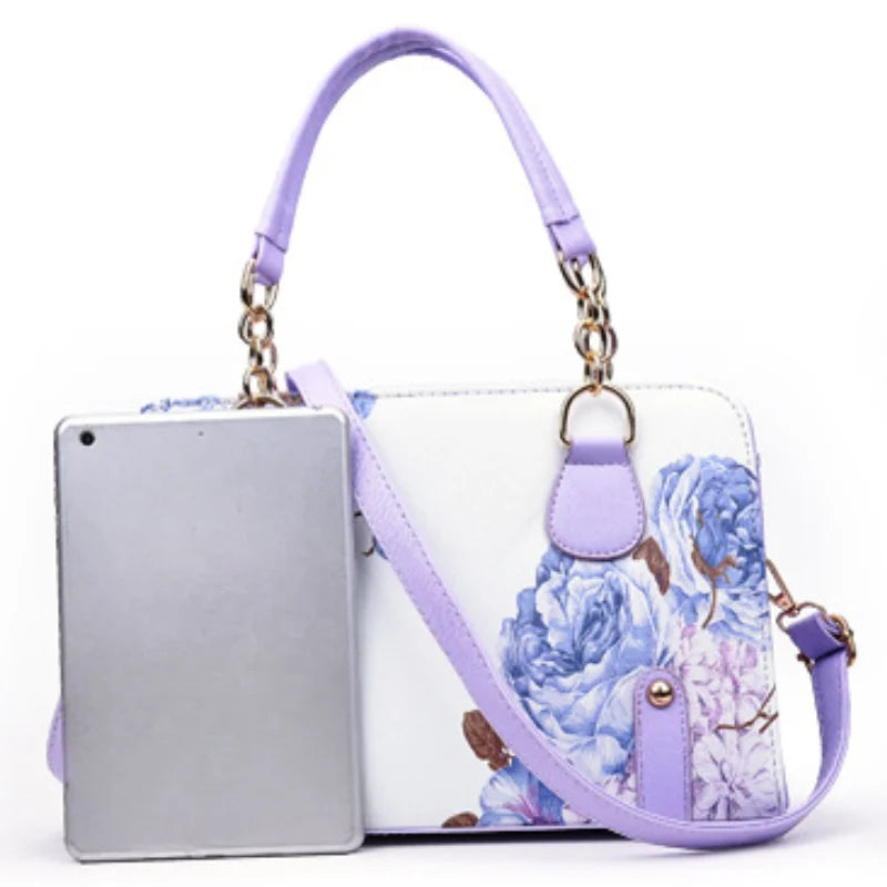 PU leather fashion floral tote bag, zipper closed, adjustable strap, women's crossbody bag, ideal for everyday use and gifts