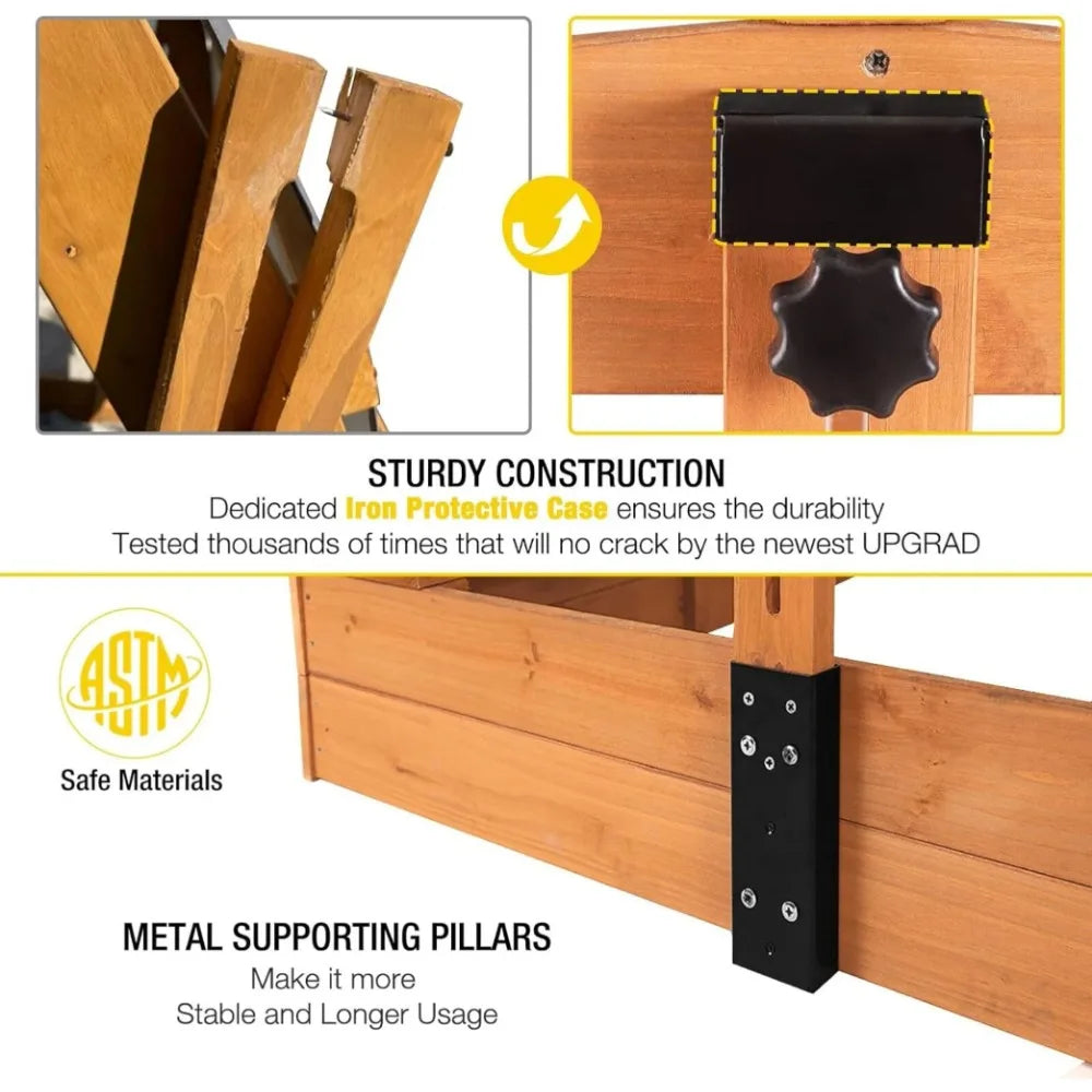 Outdoor Sandbox with UV Protective Canopy, Sandbox Comes with 2 Foldable Seats, Length 47" X 47"