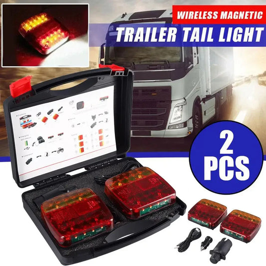 2 Piece Magnetic Wireless Trailer Lights Waterproof Reflective Lens Truck LED Taillights Towing Light Kit For Truck RV Camper Boat