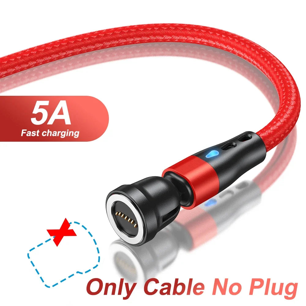5A Magnetic Cable 540 Rotate Fast Charging Magnetic USB Type C Cable For iPhone 14 Samsung Xiaomi Realme Mobile Phone Cable