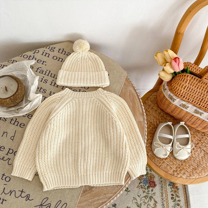New autumn baby clothing, 0-3 year old girls and children's beige knitted long sleeved jacket, cardigan sweater