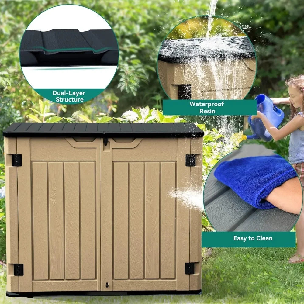 Outdoor Resilient Storage Shed, 35 Cu Ft Lockable Weatherproof Resin Unit, Fit for Garden Equipment, Simple Assembly (Brown)