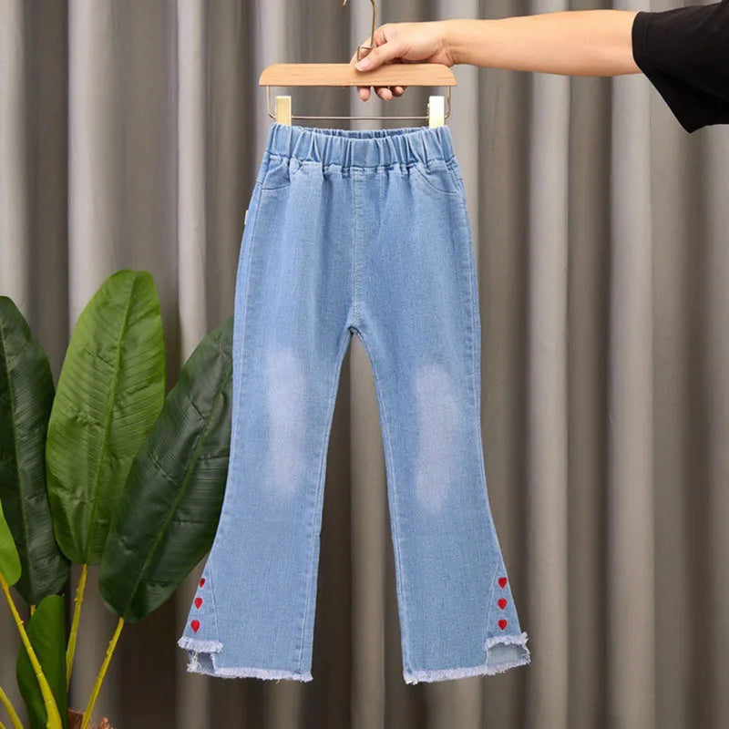 New Autumn Elastic Kids Jeans Girls Cute Leisure Bow Denim Blue Children Flared Pants teenage Girl Clothes Trousers 3 - 12 Y
