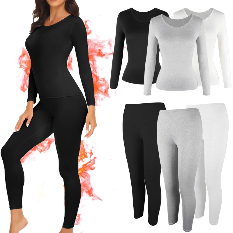 Women Thermal Underwear Set Long Johns Base Layer Set Warm Top Bottom for Winter Soft Round neck Lingerie Keep Warm Base Layer