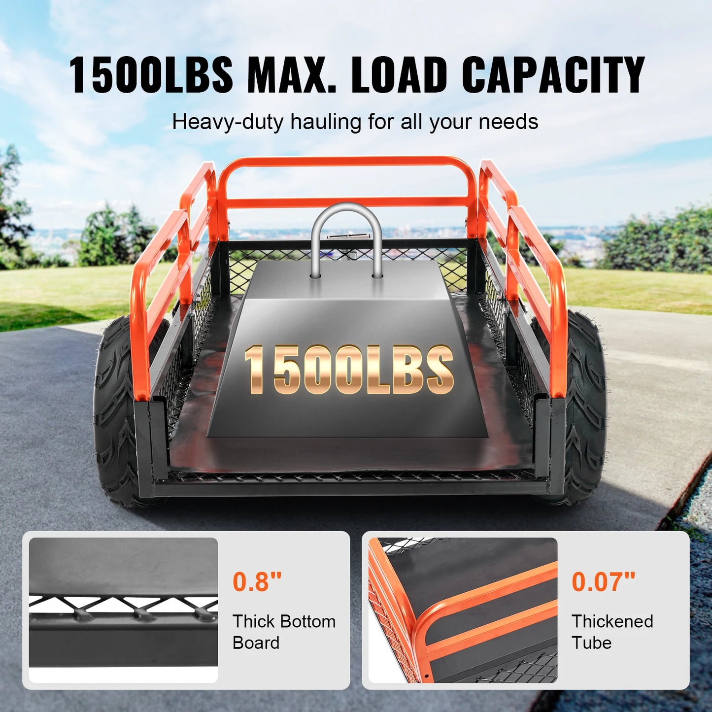 Heavy Duty Steel ATV Dump Trailer Tow Behind Dump Cart Garden Trailer with Removable Sides and Tires for Mowers Tractor