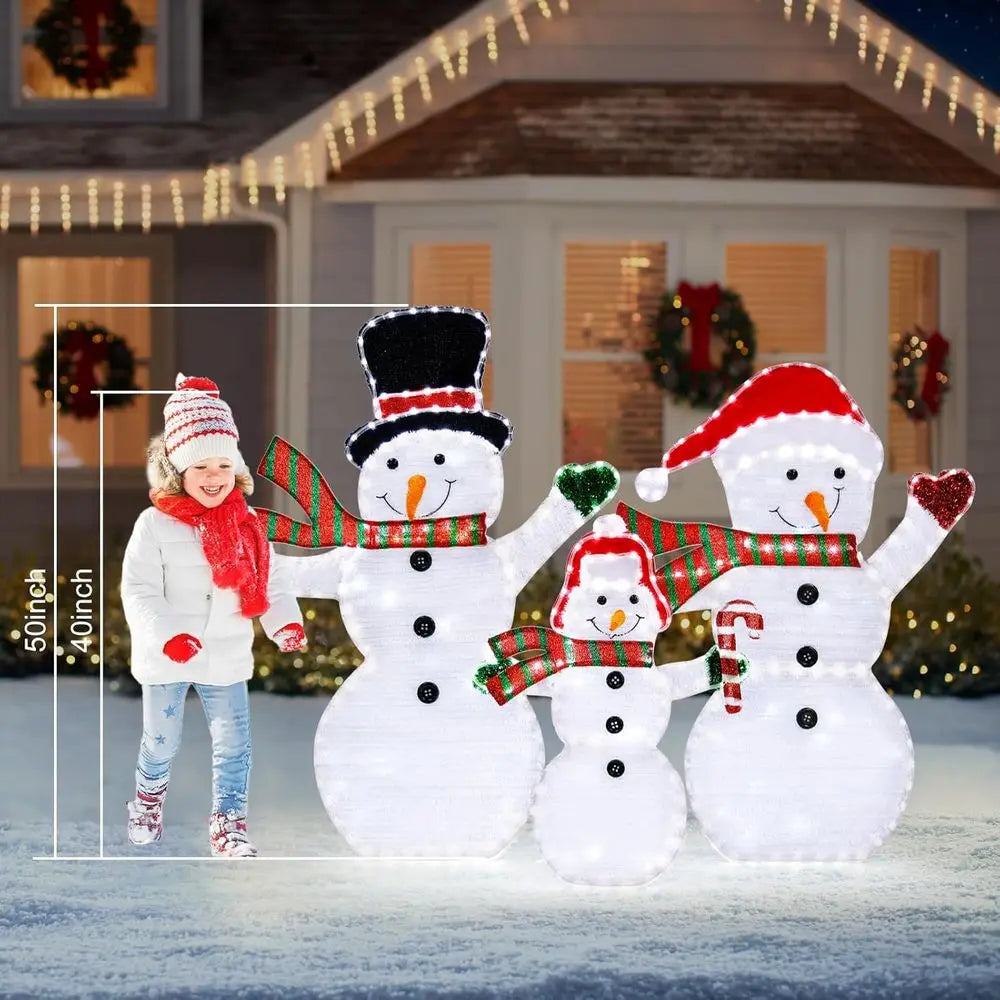 3 Piece 440 LED Lit Snowman Family Outdoor Holiday Decor Set, 4.2 FT Tall