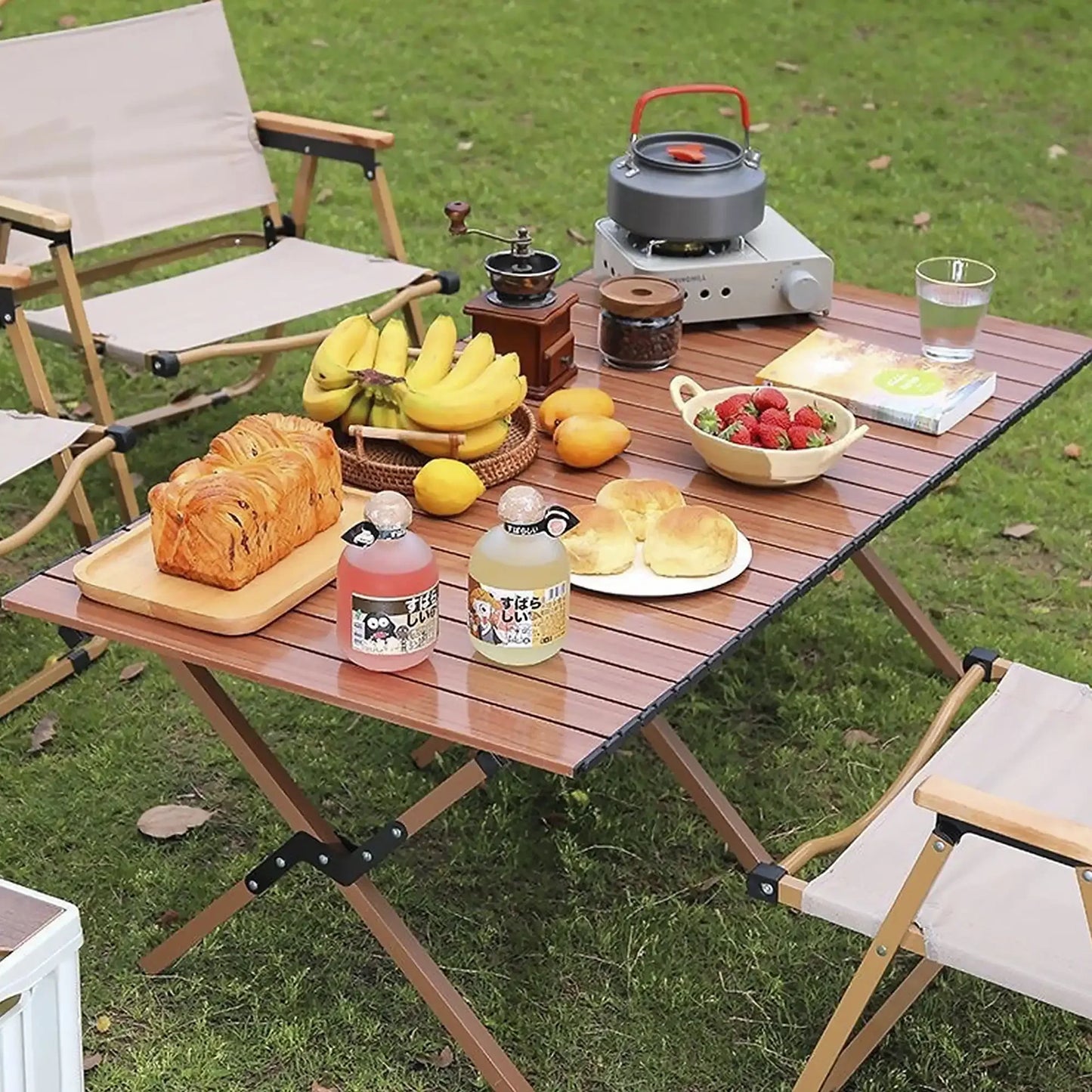 Portable Roll-Top Camping Table, 47.3" x 23.2" x 17.7" Rectangle Picnic Folding Table with Carry Bag,Assembles quickly