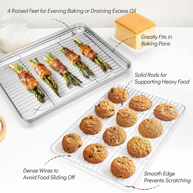 Stainless Steel Baking Sheet with Cooling Rack Set 12×16 Inch Oven/Dishwasher Safe for Baking Cooling Draining