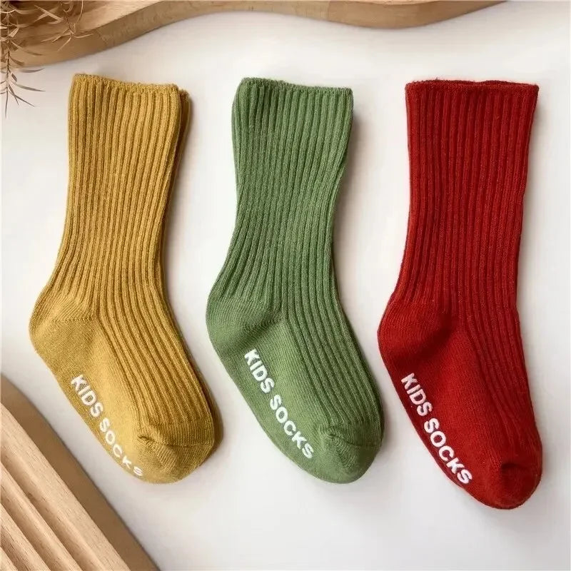 3Pairs/Lot Baby Socks Boys Girls Cotton Stripe Soft Sock Kids Toddler Non-Slip Rubber Grips Floor Socken For 0-3 Years