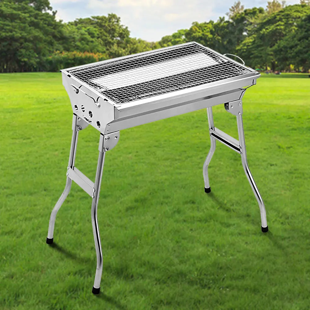Portable Barbecue Grill Stainless Steel Camping Stove with Stand Multi-Function Charcoal BBQ Grill for Outdoor Camping Picnic