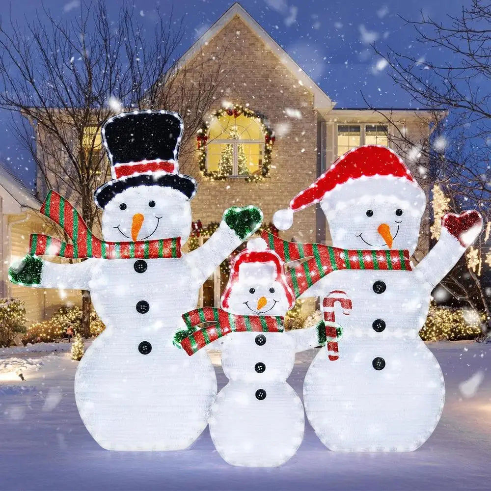 3 Piece 440 LED Lit Snowman Family Outdoor Holiday Decor Set, 4.2 FT Tall