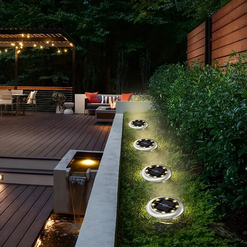 8 Piece 8 LED Solar Power Disk Light Outdoor Garden Solar Underground Light Deck Light Spotlight Buried Solar Led Lamp