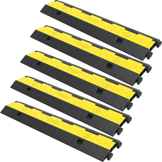 Cable Protector Ramp Wire Cable Cover Cord Guard 2 Channels Rubber + PVC 11000 LBS Speed Bump Parking Driveway Traffic