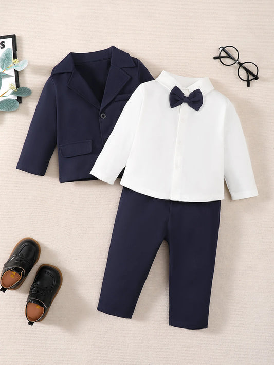 Winter 0-3Years Old Baby Boy Gentleman's Suit With Shirt + Suit Long-sleeved Jacket + Trousers 3-Piece Set