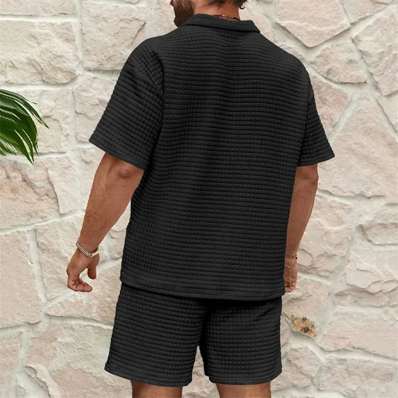 Men's Casual Outfit Short Sleeve Tee with Drawstring Shorts Set for a Stylish Summer Look