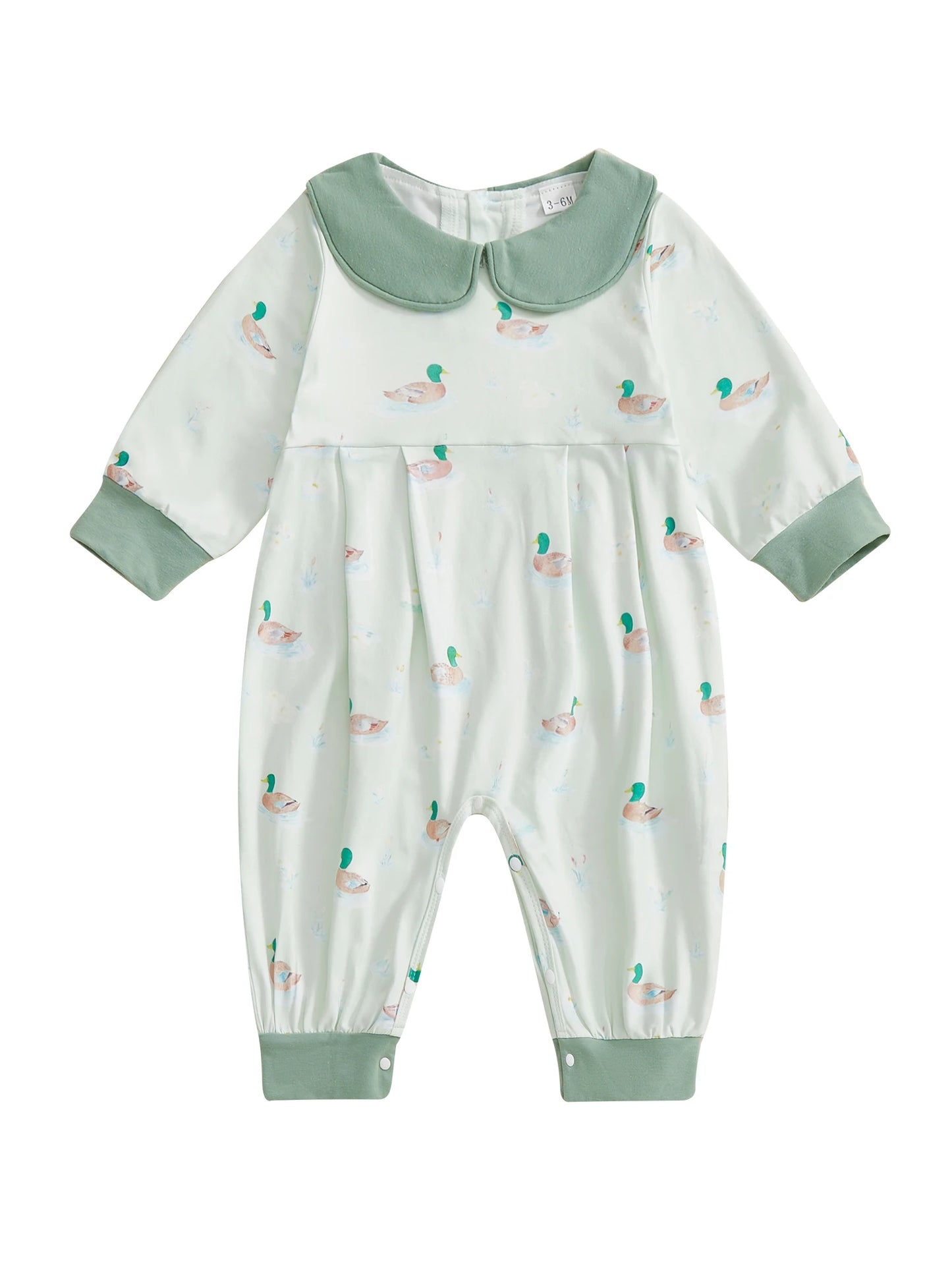 Adorable Infant Girls Autumn Playsuit with Cute Duck Pattern Peter Pan Collar and Cozy Long Sleeves for a Stylish Look