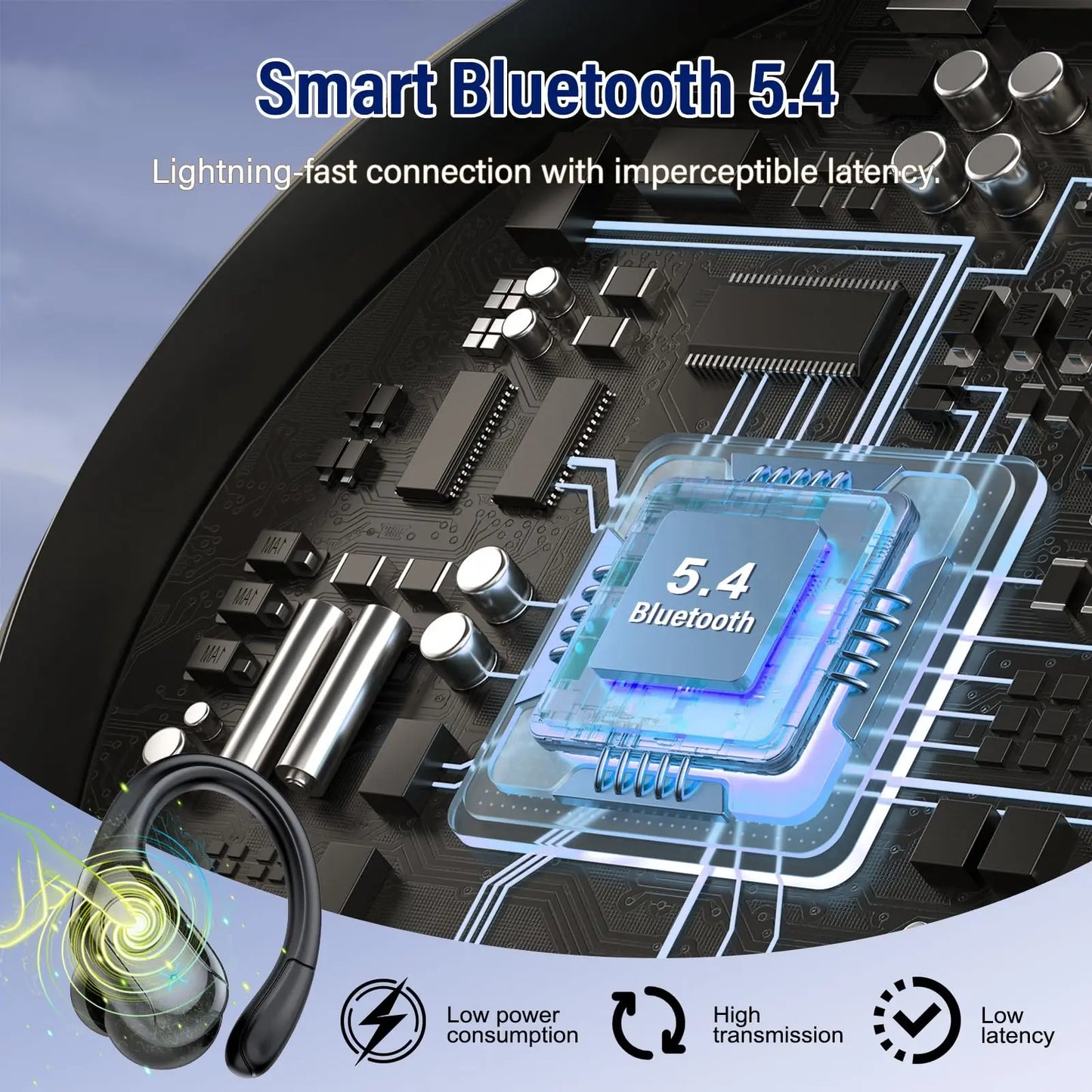 Bluetooth 5.4 Wireless Earbuds, 75H Playtime, IP7 Waterproof Sport Earphones w/Dual LED Display, ENC Mic, Touch Control.