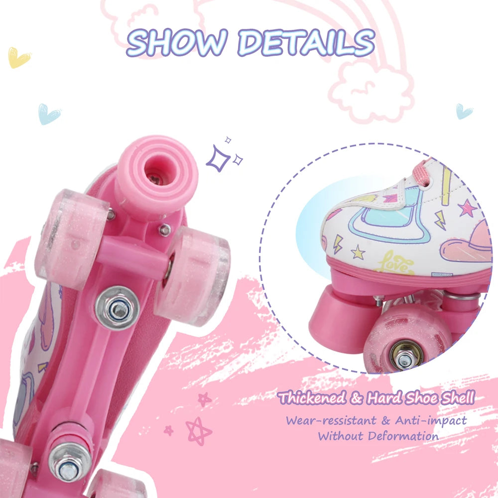 Outdoor Skating Shoes Quad Skates Sneakers PU Leather Roller Skates Skating Shoes for Kids Girls Beginner Roller Skating Shoes