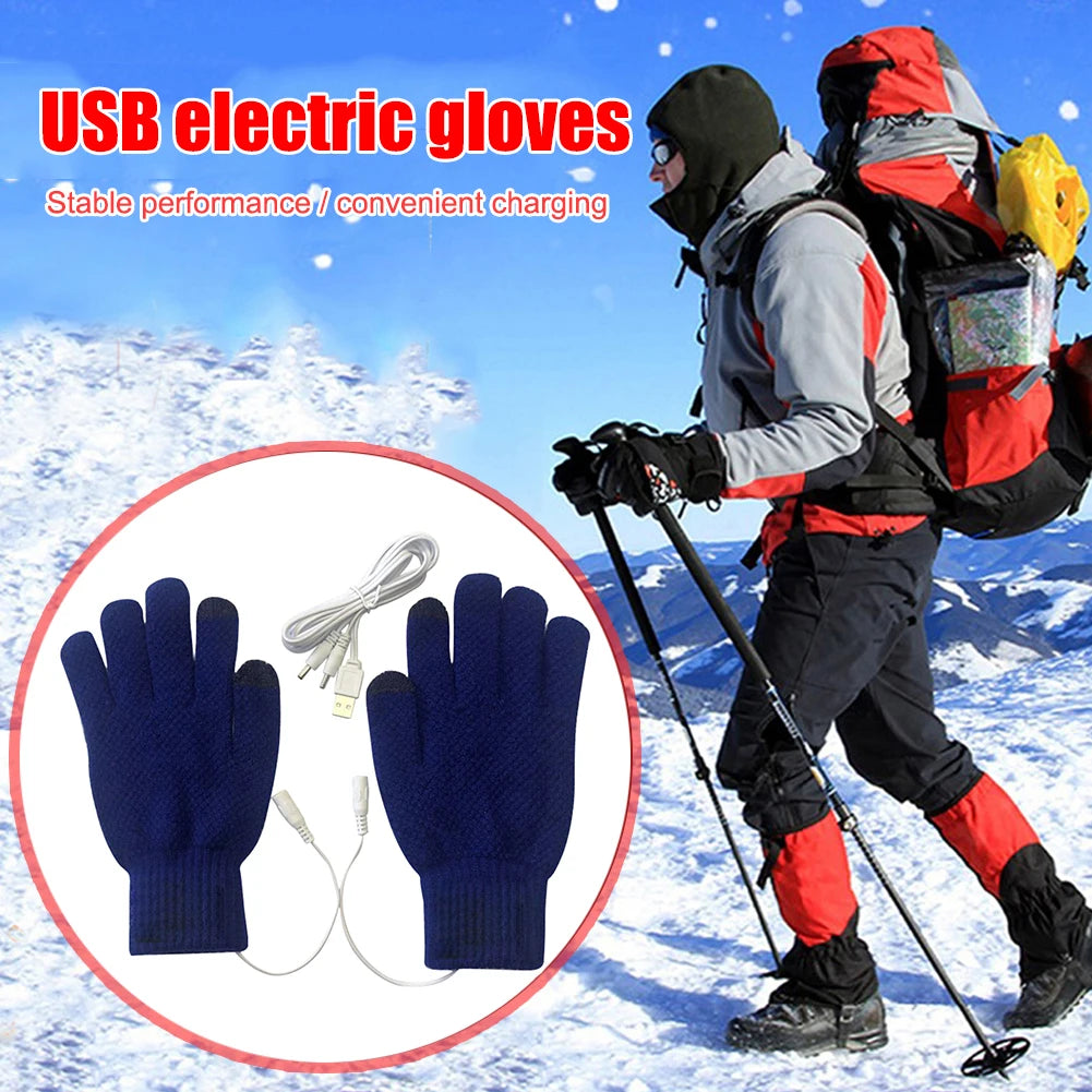Heated Knitting Full Finger Mittens Windproof USB Electric Heating Gloves Portable Constant Temperature Hand Warmer