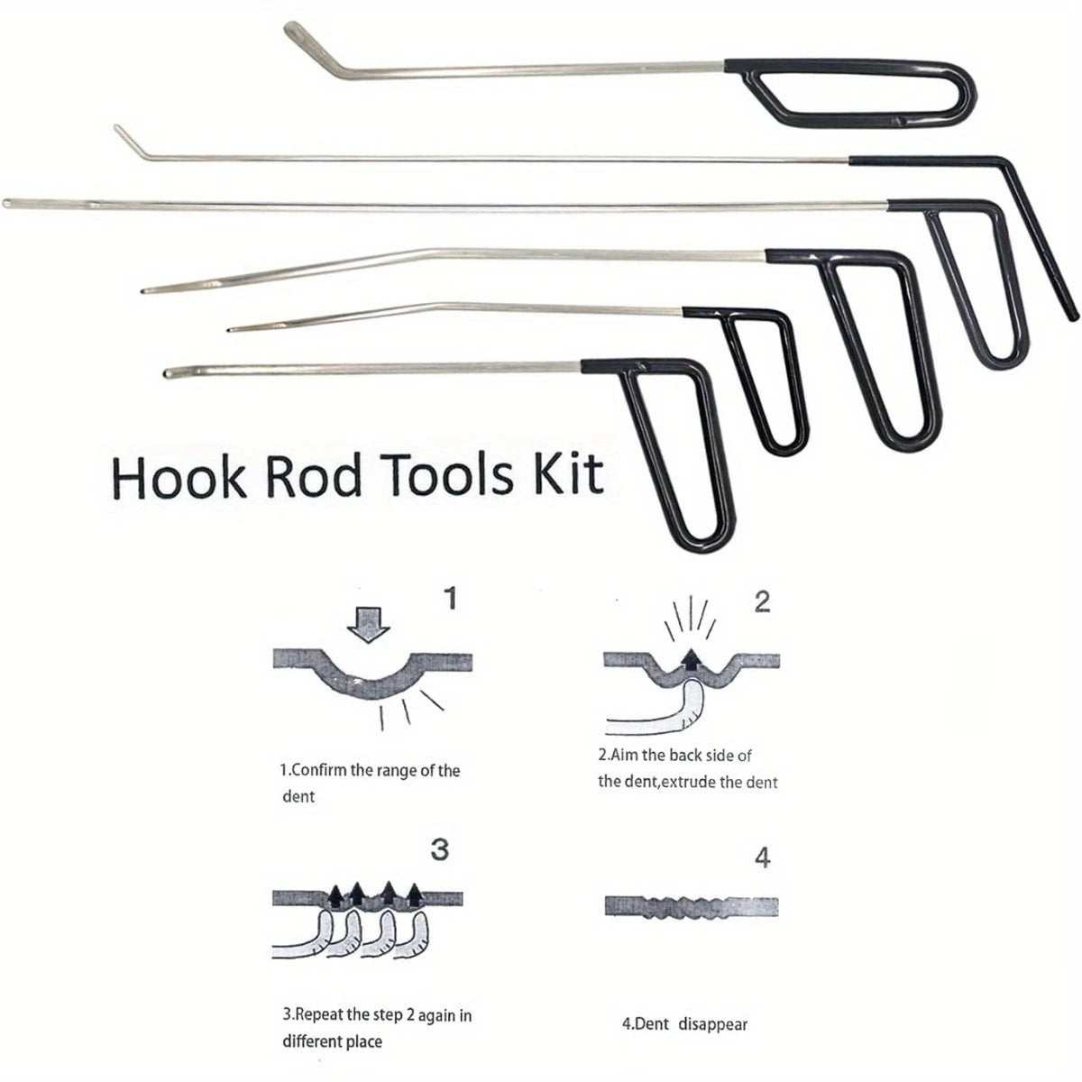 New Car Hook Rods Paintless Dent Repair Hail Remover Hooks Rods Kits Auto Body Dents Stainless Steel Hands Tools