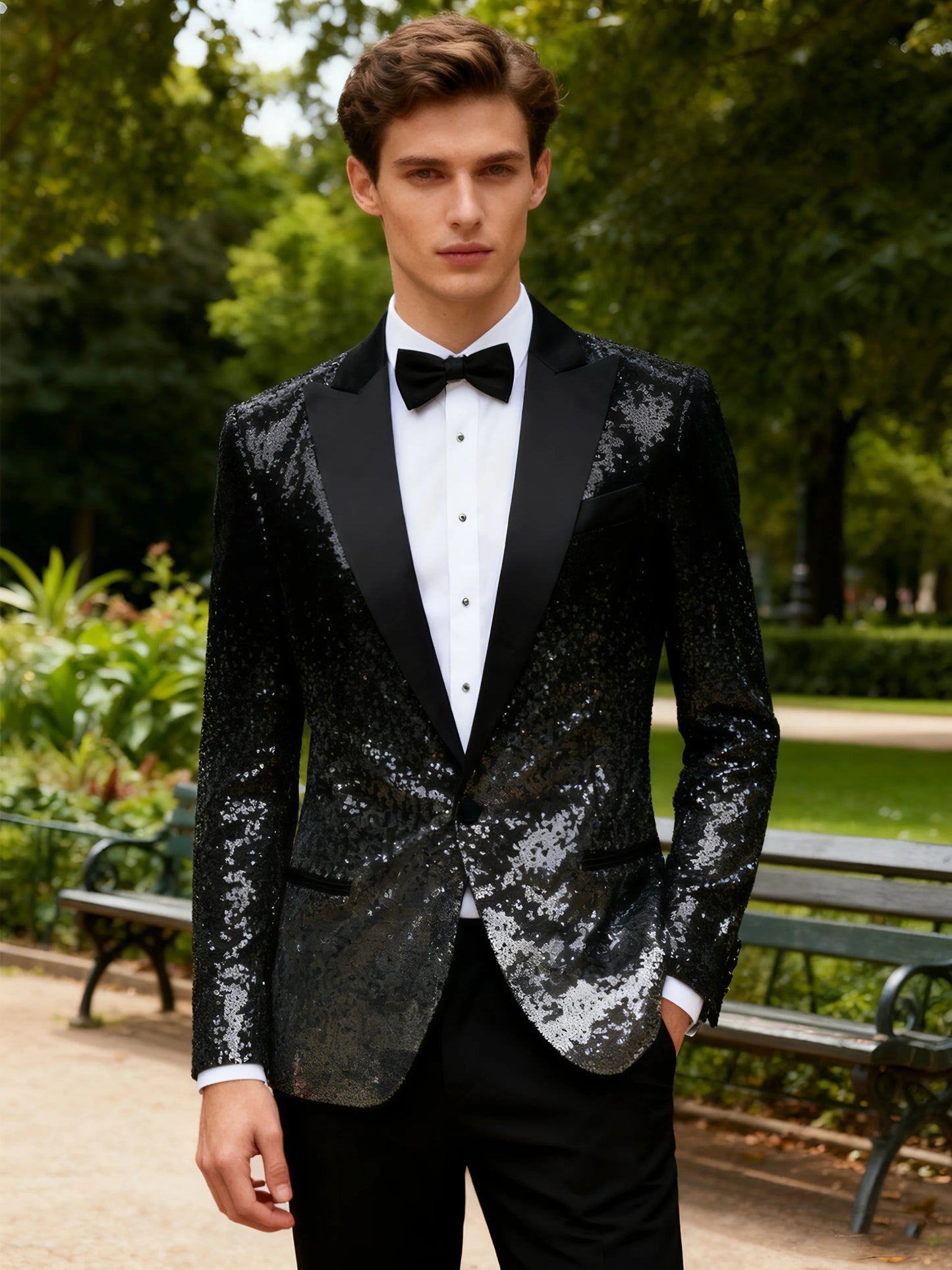 Men's single-piece top sequin sparkling prom suit jacket single button and sports jacket tuxedo, suitable for wedding banquet