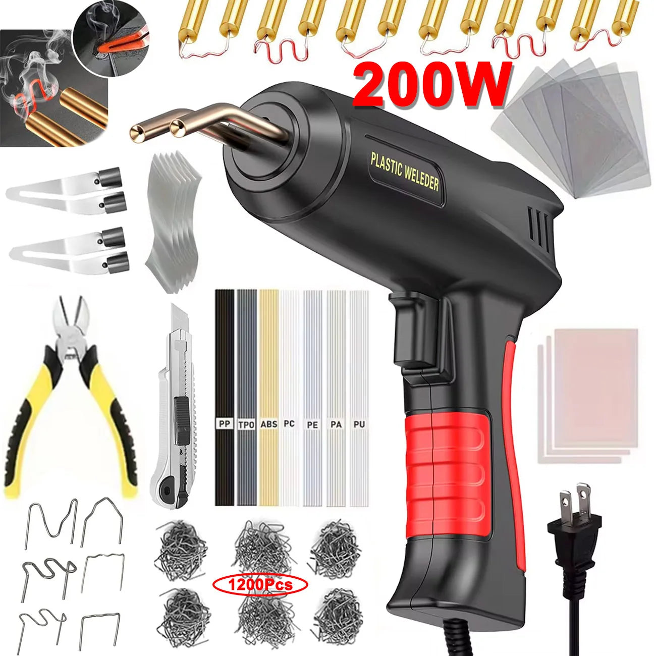 Plastic Welder, 2in-1 Plastic Welding Repair Kit Hot Staples, Hot Staples Weld Gun Repair Kit for Car Bumper And Most Plastics