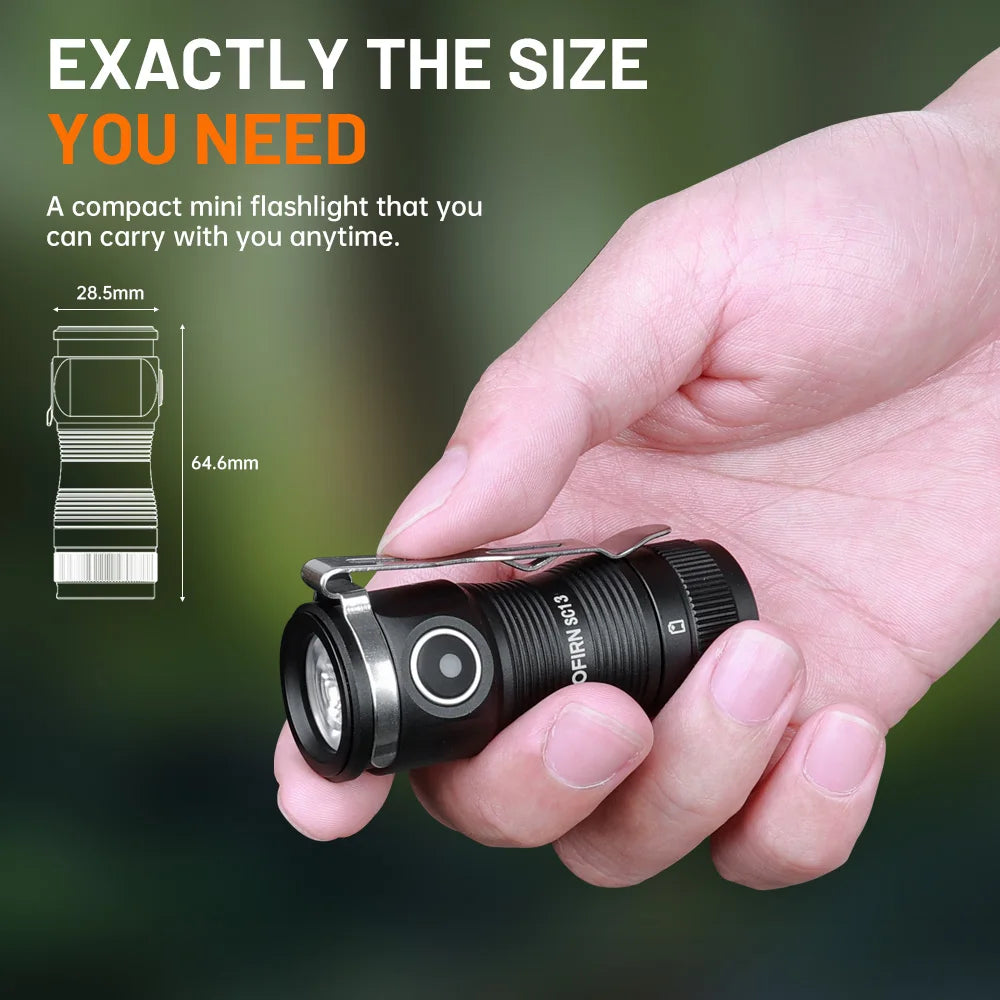 Sofirn Mini SC13 SST40 LED 1300lm Tactical 18350 Rechargeable Flashlight 6000K Keychain Light with Magnetic