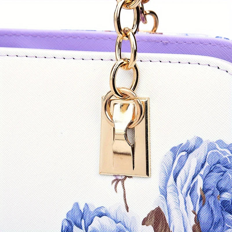 PU leather fashion floral tote bag, zipper closed, adjustable strap, women's crossbody bag, ideal for everyday use and gifts