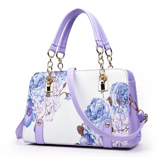 PU leather fashion floral tote bag, zipper closed, adjustable strap, women's crossbody bag, ideal for everyday use and gifts